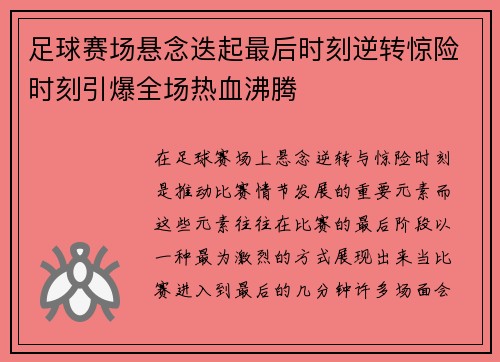 足球赛场悬念迭起最后时刻逆转惊险时刻引爆全场热血沸腾