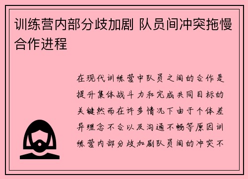 训练营内部分歧加剧 队员间冲突拖慢合作进程